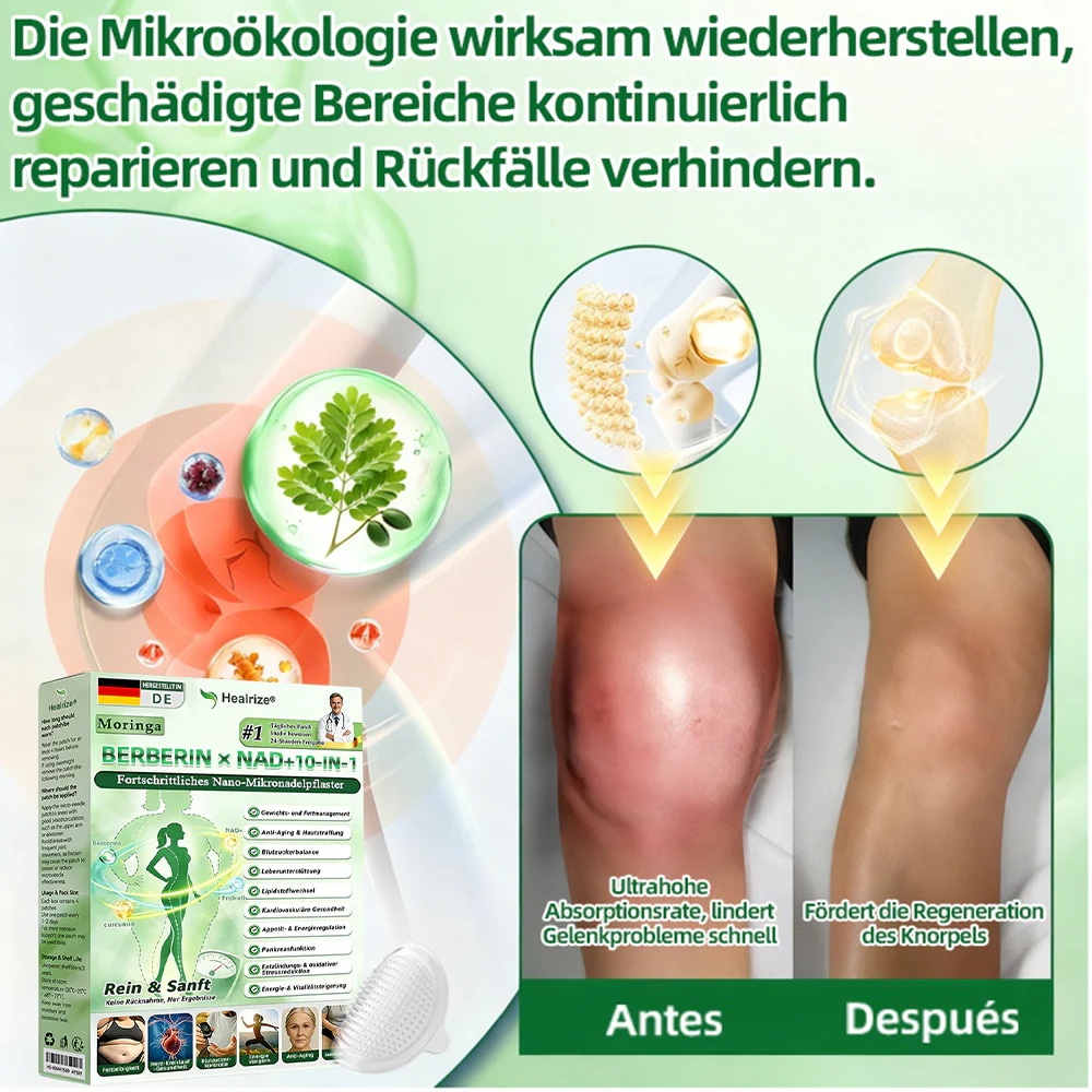 【Offizieller Shop】| 🍃 Healrize® Moringa · Berberin × NAD+ 10-in-1 Advanced Nano-Mikronadel-Pflaster Nicht-invasiv✔️Bei Fettleibigkeit, schlaffer Haut, Diabetes, Schlafapnoe, Gelenkproblemen und vielem mehr
