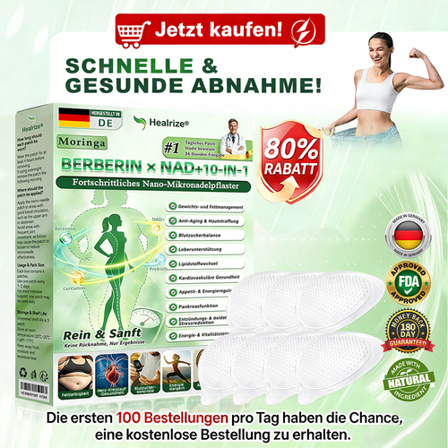 【Offizieller Shop】| 🍃 Healrize® Moringa · Berberin × NAD+ 10-in-1 Advanced Nano-Mikronadel-Pflaster Nicht-invasiv✔️Bei Fettleibigkeit, schlaffer Haut, Diabetes, Schlafapnoe, Gelenkproblemen und vielem mehr