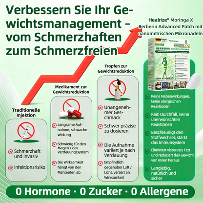 【Offizieller Shop】| 🍃 Healrize® Moringa · Berberin × NAD+ 10-in-1 Advanced Nano-Mikronadel-Pflaster Nicht-invasiv✔️Bei Fettleibigkeit, schlaffer Haut, Diabetes, Schlafapnoe, Gelenkproblemen und vielem mehr