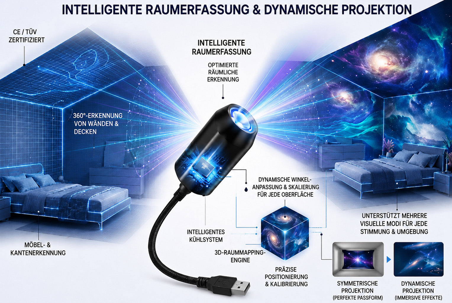 REBYIPO 5D Projektor im Schlafzimmer